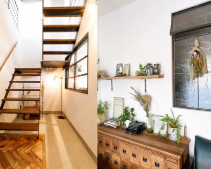 ナチュラルインテリアに合わせたアイアン窓の例